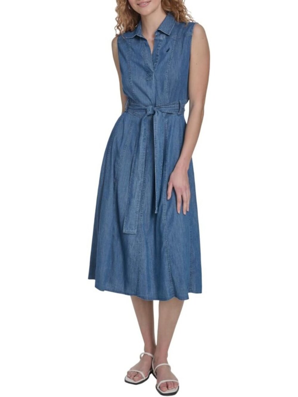 Chic Women's Sleeveless Chambray Shirtdress with Belt - Perfect Summer Style